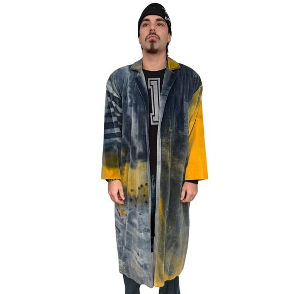 VTG 90's I’m no walking canvas Carole Waller painted long Vintage velvet coat XL - Picture 5 of 17